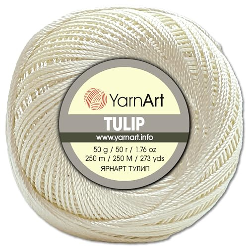 Frida's Wollhaus YarnArt 50g Tulip Crochet Yarn Fillet Yarn Microfiber Shiny Silky 49 Colors (402 | Cream)