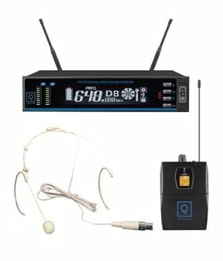 New Hot Style SISTEMA RADIOMICROFONO OQAN QWM-1 HEADSET 863-865 MHZ INCLUSO ARCHETTO COLOR CARNE