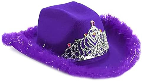 WATERBELINE Cowboyhut mit Federkrempe, Vintage-Cowboyhut mit Federkrempe und Strasssteinen, Krone für Damen und Herren, Filzhut mit Lametta, Western-Stil, Cowgirl-Hut