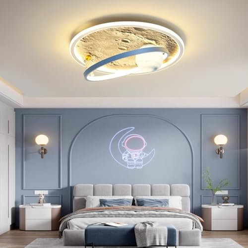 RuiRfh LED Cartoon Kinderzimmerlampe kreative Deckenlampe Glaslampenschirm Deckenlampe mit Fernbedienung Dimmfunktion Mond Astronauten Design Deckenleuchte Dekoration Babyzimmer Bibliothek Wohnzimmer