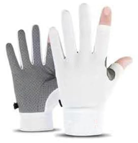 Tbest Sunblock Gloves Summer Ice Silk Cycling Gloves UV Protection Driving Gloves 2 Fingerless Sport Gloves for Men Women Workout Gym Training Weight Lifting Outdoor M Size (White)