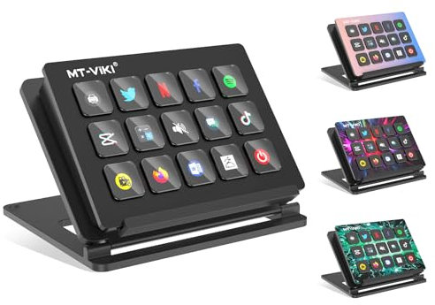 MT-VIKI Controller 15 Customizable LCD Keys Streaming Console, Trigger Actions In OBS Studio, Streamlabs, Twitch, Youtube And More, PC/Mac w/3 PCS Sticker Skin