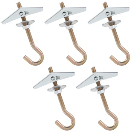 Hsthe Sea 5 Stück Federdübel M6, Deckenhaken mit Dübelhaken, Deckenkippdübel zum Aufhängen von Pflanzen, Hohlraumdübel, Gipskarton, Deckenmontage, Wandmontage