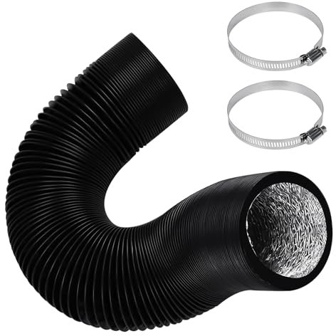 Conduit d'air flexible en aluminium PVC de 75 mm, tuyau d'aération de 2,5 m, tuyau d'aération pour sèche-linge, noir, 4 couches avec 2 colliers de serrage en acier inoxydable