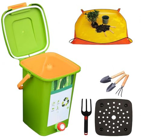 avec Robinet pour Collecter Le Liquide De Compost Poubelle Compost Cuisine 8L/10L/15L/20L Recyclage Pratique des Déchets Alimentaires Composteur Appartement,Style3(15L)-1Set