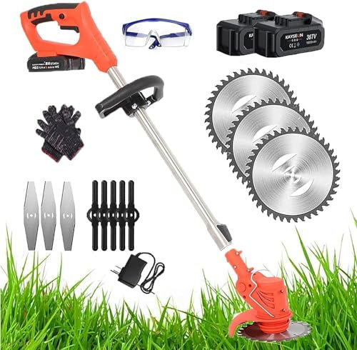 TEmkin Cortasetos Cortasetos Cortacésped Cortacésped Cortacésped inalámbrico Potente y Ligero Cortasetos para jardín Telescópico con batería con 3 Tipos de Cuchillas de Repuesto