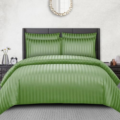 Pamposh Satin Stripe Double Duvet Set - Premium Hotel Quality Quilt Cover Bedding Sets - Hypoallergenic Ultra Soft Microfiber Bed Linen