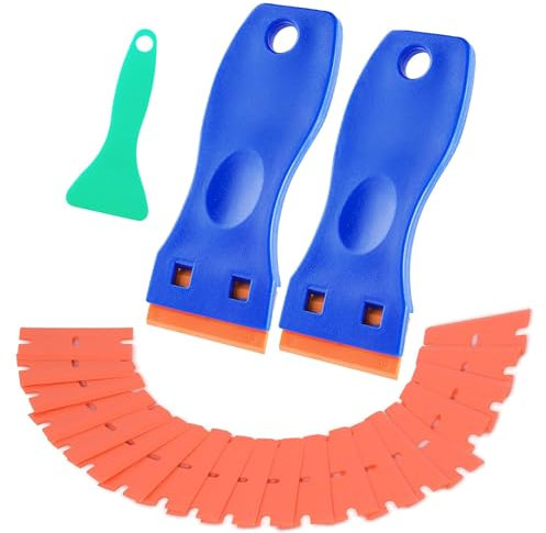 Mini Grattoir En Plastique Avec 20 Lames En Plastique, Grattoir En Plastique, 2 Pièces Verre Grattoir Vitrocéramique Plaquejeux, D'outils Anti-Rayures Pour Enlever La Colle, Les Autocollants