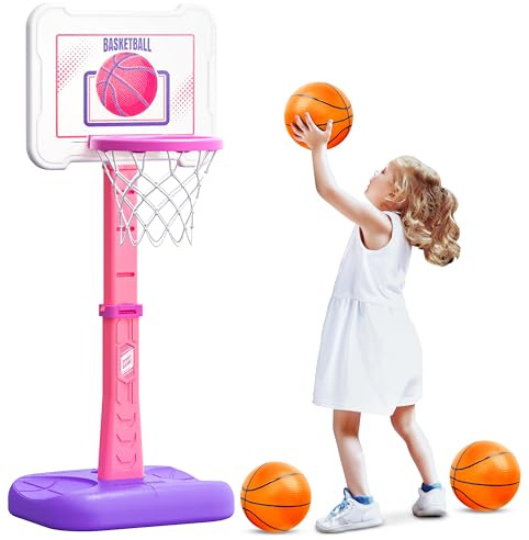 Toddler Basketball Hoop Indoor for Age 1-3, Height Adjustable Poolside Basketball Hoop with 3 Balls for Outdoor Game, Basketball Goal Sport Toys Birthday for Boys Girls 1 2 3 Year