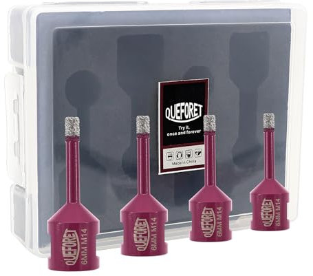 QUEFORET Punte Diamantate per Gres Porcellanato 6mm x M14-4 Pezzi Punte Trapano per Porcellana Piastrelle Ceramica Marmo Granito per Smerigliatrice Angolare