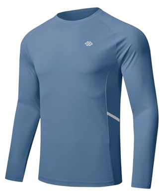 MoFiz Rashguard Anti-UV Homme Manches Longues T Shirt Séchage Rapide Surf UPF 50+ pour Natation Surf Plongée Bleu Grisâtre XL