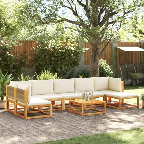 Homgoday Modernes Gartenmöbel-Set, 8-teilig, mit Kissen aus massivem Akazienholz, Möbel-Set für Schlafsofa, Wohnzimmer, Couch, Set für den Außenbereich für den Garten, Modell 3278868