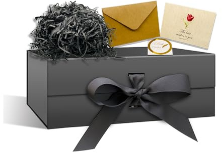 RUIXUE Black Gift Box 22x16x8 cm,Gift Boxes with Lids Greeting Cards and Shredded Paper,Gift Boxes for Presents,Suitable for Gift Wrapping Birthday Wedding Christmas.
