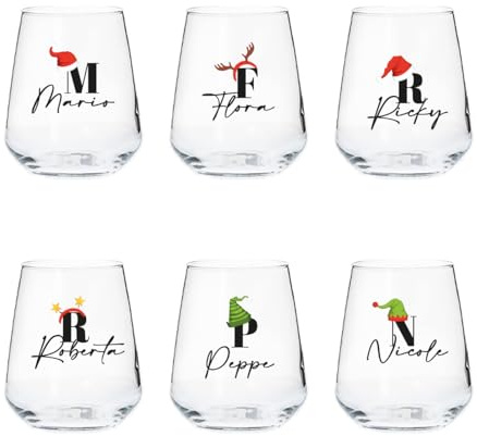 Stargazing Set di 6 Bicchieri Personalizzati Vetro Cilindrico da 38 cl con Stampe Natalizie Idea Regalo Natale Sposi Famiglia
