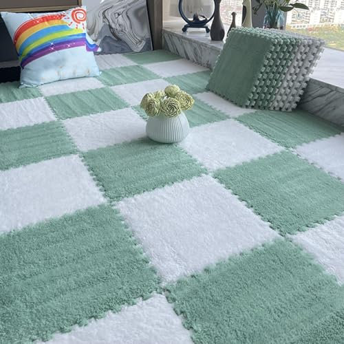 BRCYKRWY Puzzlematte Weiche Plüsch Warme Teppich Volltonfarbe Wohnzimmer Ineinandergreifende Puzzle-teppiche Weiche EVA-Schaumstoffmatten Weicher Geteilter Teppich 10 Stück (1 Stück 30*30cm) Schallsch