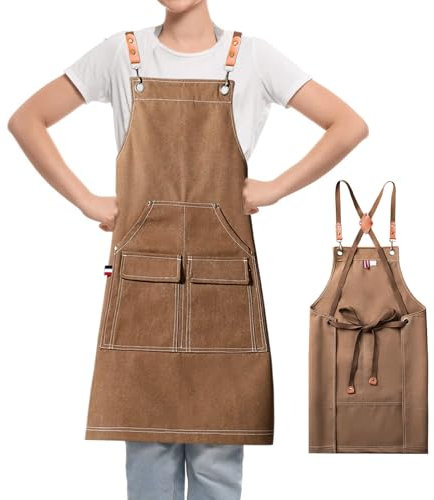 Caossuixin 100% Apron for Men Women, Cotton Canvas Apron, Chef Aprons with Adjustable Strap and Pockets, Canvas Work Aprons, for Kitchen Cooking Baking Artist Painting