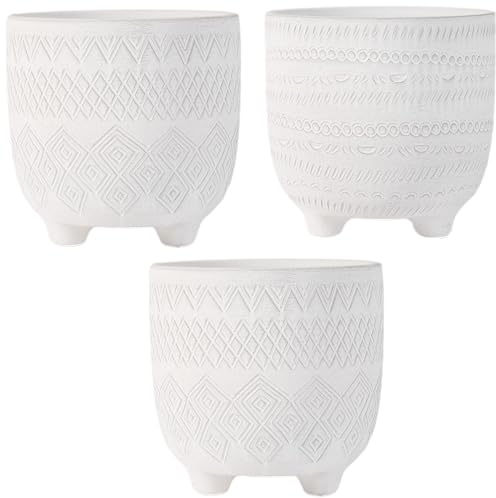 Olly & Rose Andaluz Keramik Blumentopf Set 3-11,5 cm Weiß mit Ätzmuster - Kleine Pflanztöpfe Outdoor und Indoor Kaktus und Sukkulenten Töpfe - Weiße Pflanzgefäße - Blumentöpfe