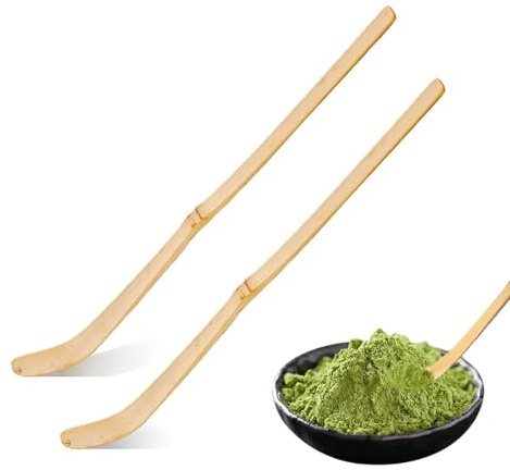 EUYKQNOI 2 Pcs Fatto a Mano in Bambù Chashaku Matcha Tè per la cerimonia del tè Nettes Design,matcha kit,Matcha cucchiaino Polvere di bambù Cucchiaio da tè Accessori per la Cerimonia del tè in Legno