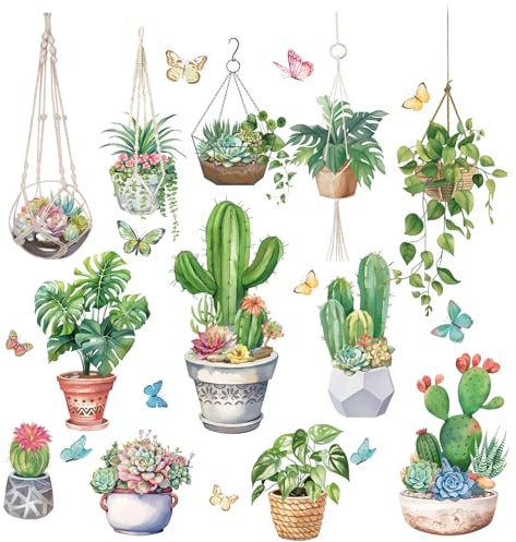 Fufuquare Pegatinas de Pared de Cactus y Suculentas de la Naturaleza Verde Vinilos para Pared de Mariposas Para Pelar y Pegar y Arte Botánico para el Hogar