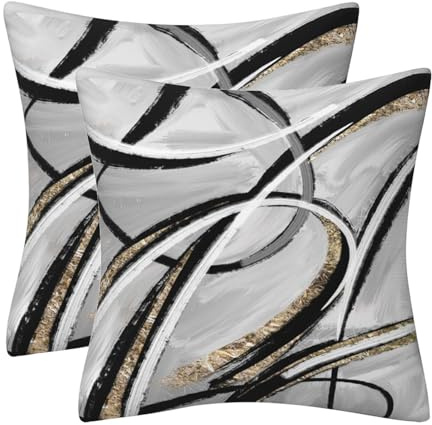 DILOXNSU Schwarz Gold Grau Weiß Linien Kissenbezug 40x40 2er Set Weich Samt Kissenbezüge Abstrakte Kunst Kissenhülle Dekokissen Couchkissen Sofakissen für Sofa Wohnzimmer Kissenhüllen