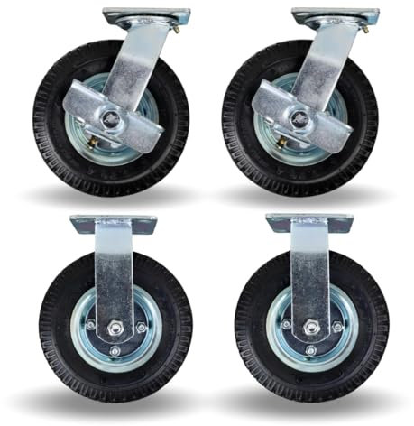 FROSAL Lenkrolle & Bockrolle SET 8“ Luftreifen Bremse Ø Rad 200 mm Rolle Luft Transportrolle Palettenrolle Palettentransport