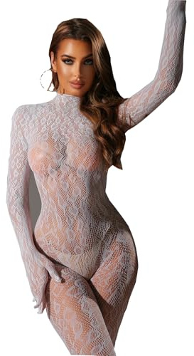 V-Ting Sexy Bodystocking Netz body dessous Catsuit Unterwäschen Reizwäsche Netz Strumpfhose Hohle Jumpsuit Frauen Bodysuit Nachtwäsche Lange Ärmel