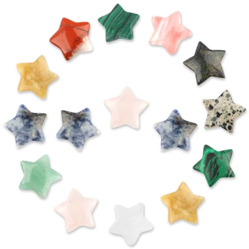 Stern Edelsteine, 15 Stück Kristalle Heilsteine Glücksbringer | Glückssteine, Chakra Stein für Meditation und Balance, Reiki Heilung, Dekoration