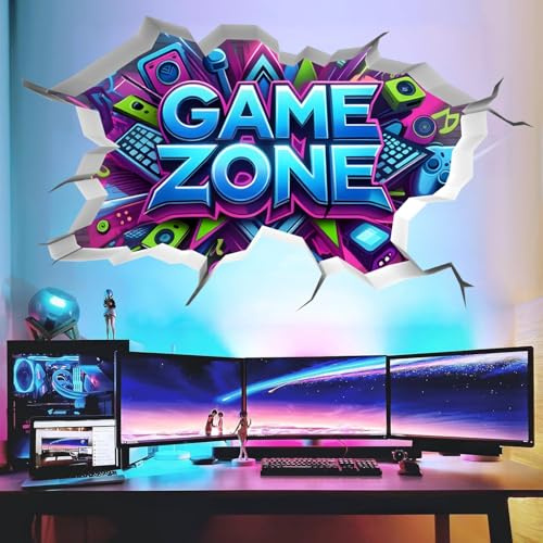 TOARTi 3D Blue Gamer Zone Wall Stickers Gaming Decor for Boys Bedroom