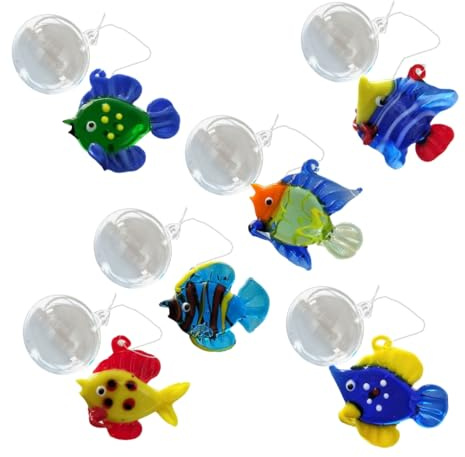 Chevnzev (6 Pezzi) Decorazioni Colorate in Vetro Galleggianti con Pesci per Acquario, Decorazione Galleggiante Artigianale con Design a Bolle per Decorazioni per la Casa
