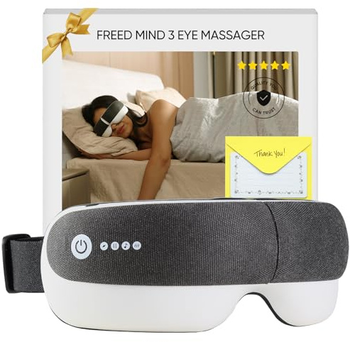 Freed Mind 3 Eye Massager & Bluetooth Heat Sleep mask,Father Gift Sets |with Suede Storage Bag | Migraine Relief,Relaxation,Bedtime Stress Relief | White Noise,3D airbag kneading| Smart Head Massager