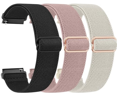Yisica 3 Pack Quick Release Elastic Nylon Watch Straps Band Width 18mm 20mm 22mm Elastic Straps for Men Women, Soft Adjustable Stretchy Braided Sport Replacement Wristbands for Smart Watch