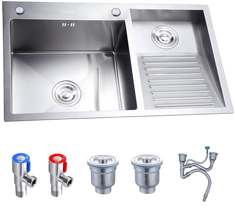 Lavandino In Acciaio Inox, Con Tubo Di Scarico, Lavello Multifunzione Per Postazione Di Lavoro, Lavabo Da Seminterrato Resistente, Vasca Per Lavanderia, Per Lavanderia, Garage(Silver,B-90cm)