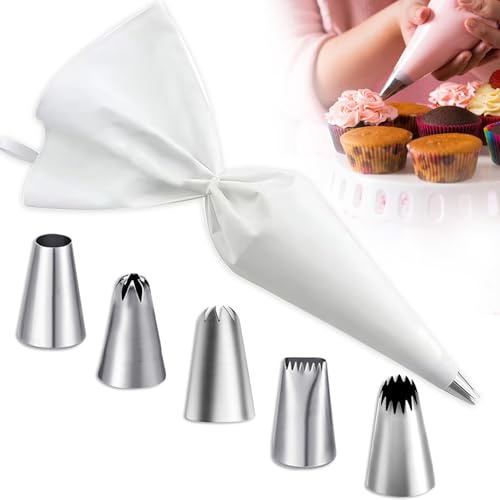Favelable 6 Pezzi Professionale di sac à Poche Set,Bocchette Professionali per la Decorazione di Torte,Riutilizzabile Kit Pasticceria per Decorare Torte,Decorare Ciambelle,Biscotti