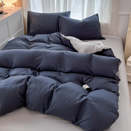 VENIES Bettwäsche 150 x 200 cm Einzelbett Bettbezug | kuschelig weich bügelfrei - Bettbezüge mit Verdecktem Reißverschluss Dunkelblau