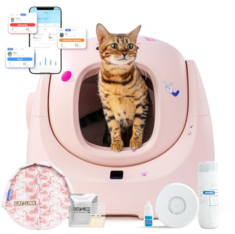 CATLINK Katzenklo Selbstreinigend, 70L XXL-Volumen, Verbessertem Schutz Gegen Seitliches Auslaufen, 7-facher Schutz, App-Steuerung und Mehrkatzenerkennung – Geeignet für mit Mehreren Katzen (Rosa)