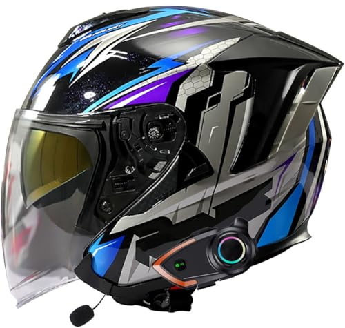 Byroads Bluetooth intégré Casco Moto Jet Semi Integrale con Visiera Esterna e Parasole Omologato ECE Casco Scooter Casco Moto Jet Casco Jet Doppia Visiera