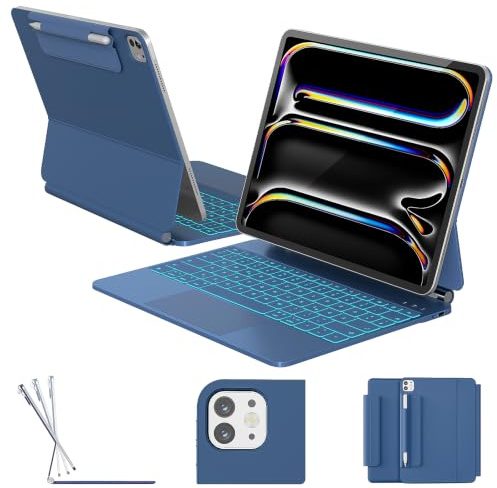 RAYMCRAFT für iPad Pro 13 Zoll (M5/M4, 2025/2024) Hülle mit Tastatur, Magic Keyboard für iPad Pro 13, 11-Farbige Hintergrundbeleuchtung, Multi-Touch Trackpad, Stifthalter, Magnetständer, Dunkelblau