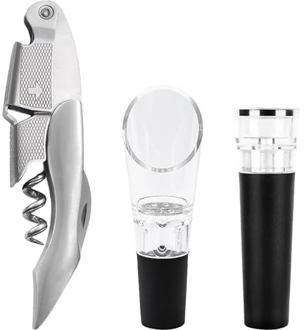 Wine Bottle Opener Corkscrew Stainless Steel Corkscrews Wine Bottle Opener with Foil Cutter Pourer and Vacuum Stopper (3 Pack)