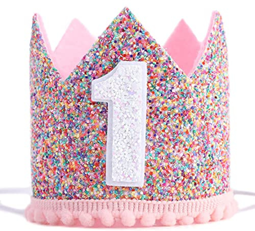 Peosaard Requisiten Geburtstag, Baby Mädchen 1. Geburtstag Partyhut Verstellbare funkelnde Tiara-Stirnbänder Baby-Requisiten, Stirnbänder