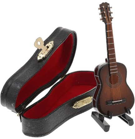 FUNOMOCYA Miniatura di Chitarra Decorativa in Colore Caffè 8 CM Piccola Chitarra Decorativa da Scrivania per Appassionati