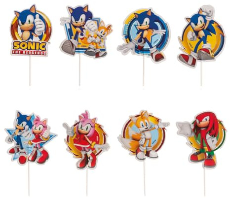 dekora, Sonic födelsedagstårta, tårta topper Sonic pappersdekoration, perfekt för att dekorera dina Sonic Cupcakes och tårta, 16 st, 10,5 x 7 cm