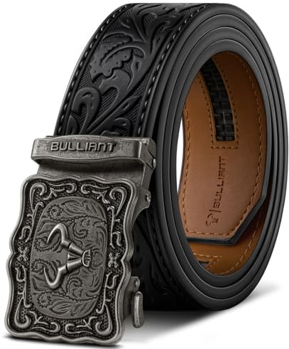 BULLIANT Gürtel Herren, Ratchet Gürtel Ohne Löcher 35 mm,Größe Angepasst | Automatik Ledergürtel für Anzug Jeans,Geschenk