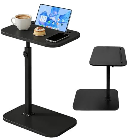 XUTUUDID Table d'appoint en forme de C, rotative à 360° et réglable en hauteur, table basse pour espaces étroits, téléphone et tablette, pour chambre à coucher, salon (noir)