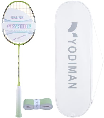 Yodiman Pro Badmintonschläger Ultraleicht – 1200T Carbon Rahmen (35 lbs) mit M55J Schaft, vorbespannt (25 lbs / 0,68 mm Saite) – Turnierqualität für Profis & Fortgeschritte