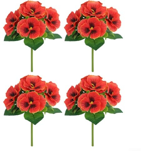 4PCS Lifelike Pansy Blooms Crafted from Silk Cloth Suitable for Vase Fillers Table Centerpieces and Wall Decor (red)
