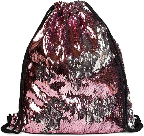 styleBREAKER Unisex Turnbeutel Wende Pailletten, Altrose/Silber