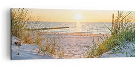 Panorama Bilder auf Leinwand Düne Strand Meer Leinwandbild 140x50cm Wandbilder Dekoration Wohnzimmer Schlafzimmer Küche Groß XXL Wanddeko Bild Wand Kunstdruck Art Wall Decor Canvas AB140x50-3989