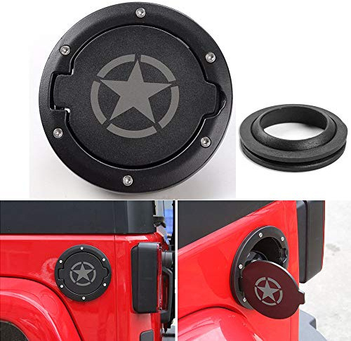 Auto Tapa de tanque de gas de plástico y aluminio, patrón de estrellas, compatible con Jeep Wrangler JK y Unlimited, modelo GC01