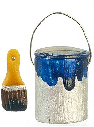 Melody Jane Puppenhaus Kann Dose mit Blau Farbe & Pinsel Miniatur Zubehör Werkzeuge Handwerker 1:12
