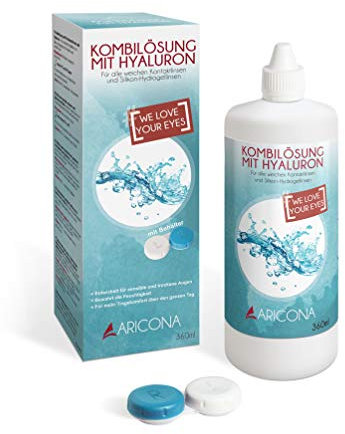 aricona Líquido para lentes de contacto – 360ml de solución con hialuron - solución special multipurpose para lentes de contacto, set con estuche